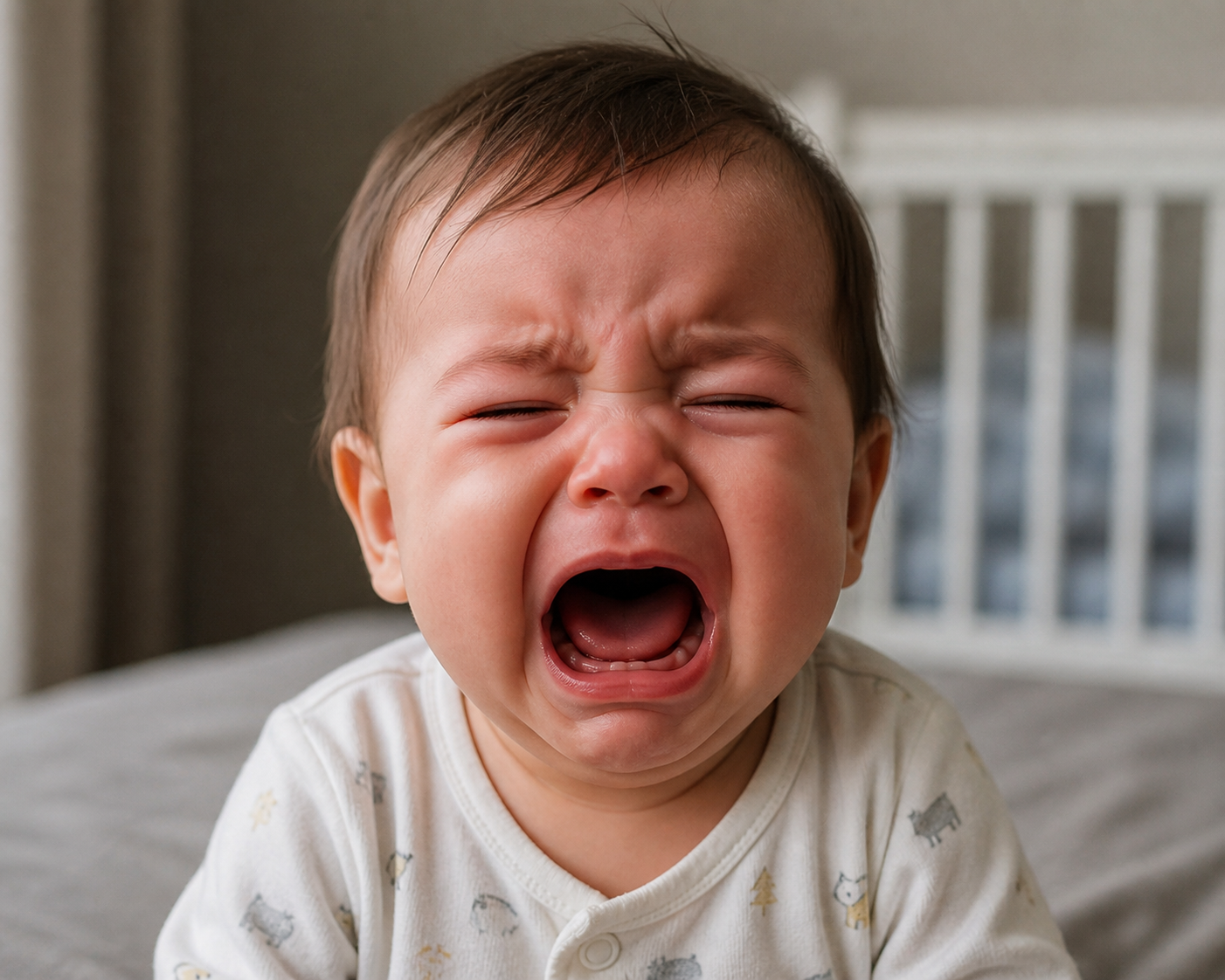 A crying baby in a nursery